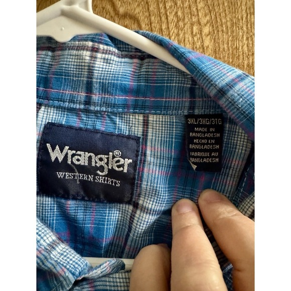 Wrangler Western Plaid Pearl Snap Shirt Men's 3XL Bright Blue Short Sleeve - Picture 7 of 8
